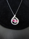 Sterling Silver drop red stones pendent necklace
