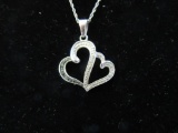 925 Silver Double heart pendent and Necklace