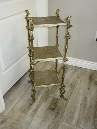 31"x 10"x 10" Vintage Brass Tone Stone Side Table