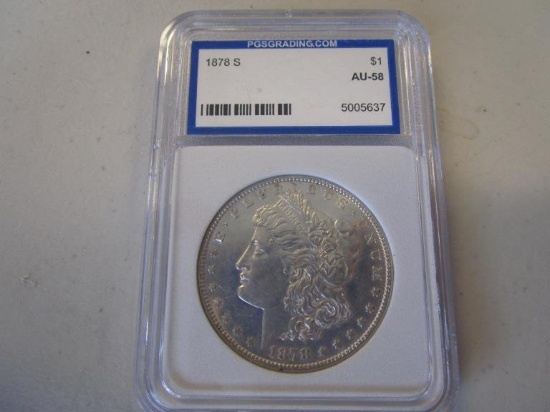 Graded 1878-S Morgan Silver Dollar AU-58