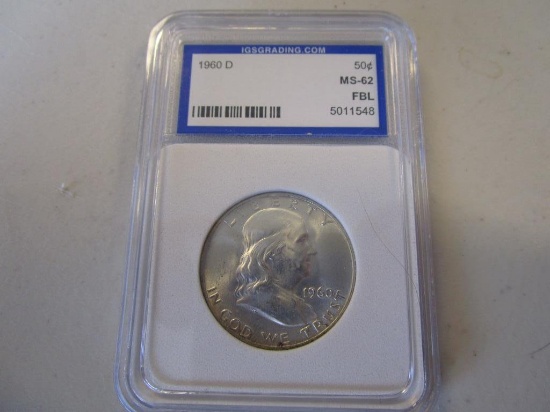 Graded 1960-D Franklin Half Dollar MS-62