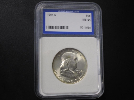 Graded 1954-S Franklin, Half Dollar MS-64