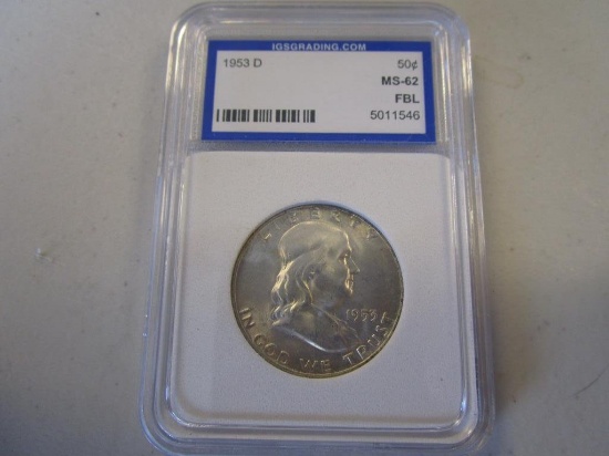 Graded 1953-D Franklin Half Dollar MS-62