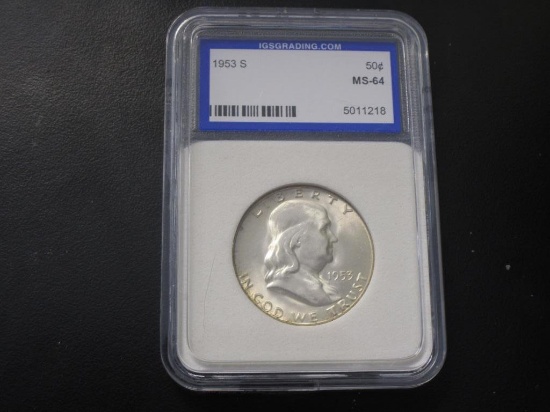 Graded 1953-S Franklin, Half Dollar MS-64