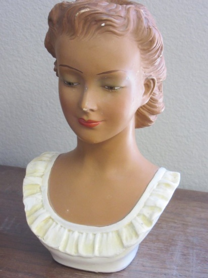 10 inch Vintage 1939 Chalk Woman's Head Bust