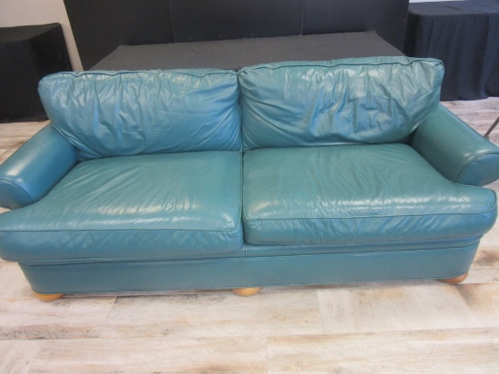 Teal Green Leather Love Seat