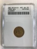 1928  $2 1/2 Gold Indian Quarter Eagle  AU 50