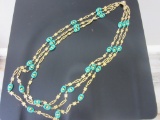 44 inch Gold Tone & Green 3 Strand Necklace