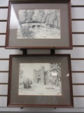 Lot of 2 Black & White Thetford, England Prints