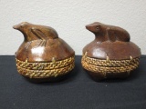 Lot of 2 Hand Carved Wood Frog Trinket Boxes