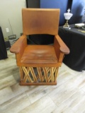 Rustic Leather and Wood Weaved Chair