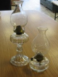 Lot of 2 Glass Oil Lamps with Funnels