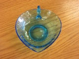 7 X 2 inch Blue Glass Heart Shape Candy Dish