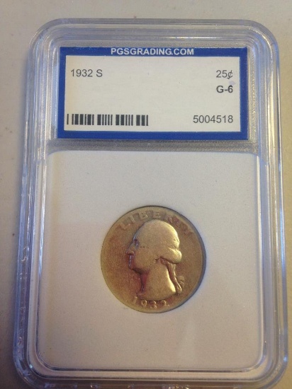 Graded 1932-S Washington Quarter Dollar 25C G-6