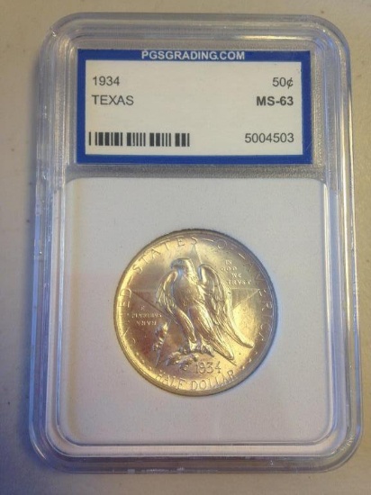 Graded 1934 Texas Commemorative 50C MS-63