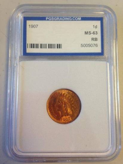 Graded 1907 Indian Cents 1C MS-63