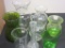 Lot of 8 Green & Clear Glass Assorted Vases