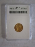 Graded 1925-D Indian Head $2 1/2 Gold Coin MS62