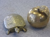 Lot of 2 Brass Pieces, Apple & Turtle