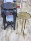 Lot of 2 Plant Tables, 1 Brass & 1 Wood