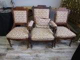 Lot of 3 Hand Carved Wood Padded Chairs