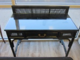 Black Rattan, Wicker and Glass Top Desk Table