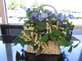 White Whicker Basket w/ Purple Silk Plant