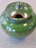 Earthen Ware Green Olive Jar with Lid