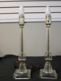 Lot of 2 -14 inch Glass Nightstand Lamps