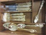 Lot of 44 Pieces of Gold Tone Cutlery in Drawer