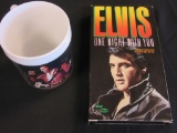 Lot of 2 Elvis Memorabilia, VHS Tape & a Mug