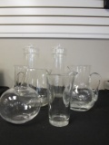 Lot of 6 Glass Pitchers, Carafes and Jars w/ lids
