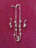 Silver Toned Necklace with Matching Earrings