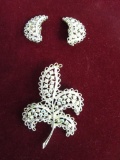 Silver Toned Brooch with Matching Earrings