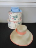 Lot of 2 Floral Hat Boxes and 2 Ladies Hats