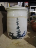 Large Stoneware Crock with Elk and Mountain Glaze