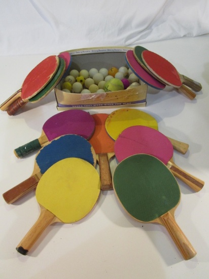 Large Lot of Ping Pong Paddles and Balls