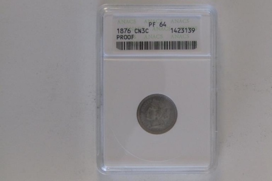 Graded 1876 Nickel Three Cents 3CN PF-64
