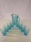 Vintage Aqua Glass Pitcher with 8 Glasses