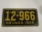 Vintage 1926 Nevada License Plate