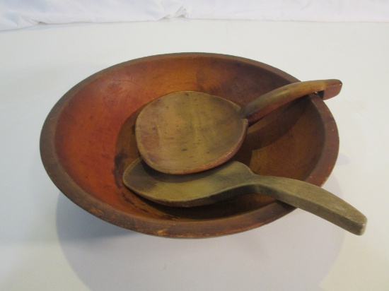 Primitive Wood Bowl and 2 Paddles
