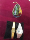 Enamel Pear and 2 Ladies Watches