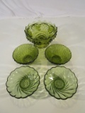 Lot of 5 Vintage Green Glass Bowls