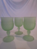Lot of 3 Vintage Frosted Green Glass Goblets