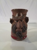 Vintage Signed Funny Face Clay Pottery Mug
