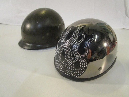Lot of (2) Motorcycle Helmets & Military Helmet