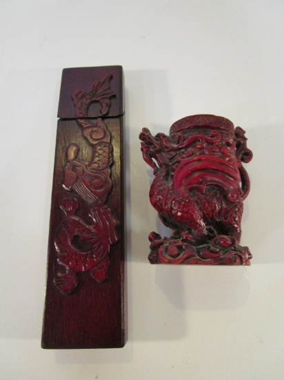 Dragon Incense Holder and Set of Wood Chopsticks
