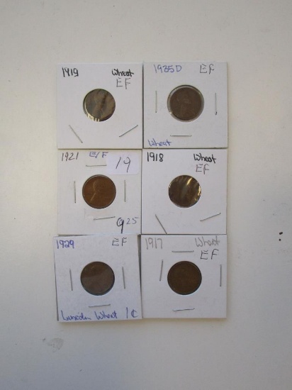 Lot of 6 Lincoln Wheat Pennies 1917,1918,1935-D