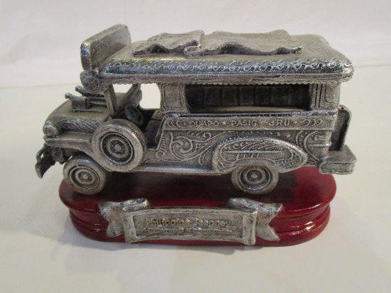 Philippine Jeepney Sculpture on Wood Base