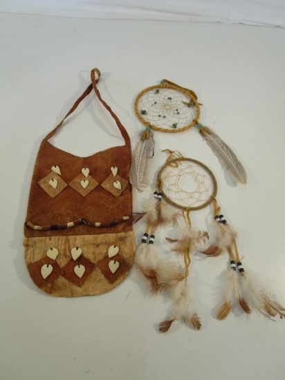 Vintage Leather Bag w/ 2 Mini Dream Catchers